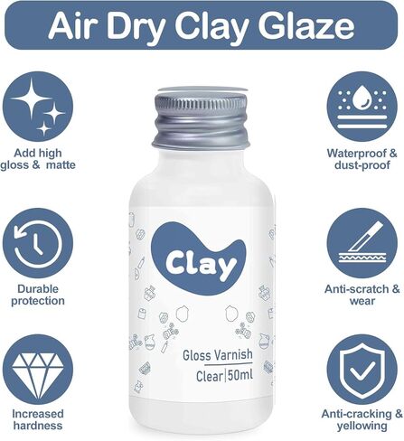 Air Dry Clay Varnish,50ml Gloss Finish Glaze for Air Dry Clay, Clay Paint for Pottery Air Dry, High Gloss & Scratch Resistant & Waterproof, Design for Air Dry Clay Pottery (Gloss Varnish) in Kuwait