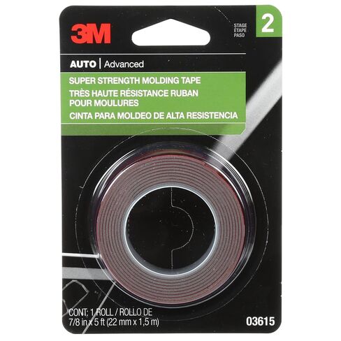 3M Super Strength Molding Tape 03615, 7/8 in x 5 ft Roll – Automotive Grade Double-Sided Attachment Tape for Permanent Car Trim, Moldings and Emblems, Weather-Resistant Adhesive, No Tools Required in Kuwait