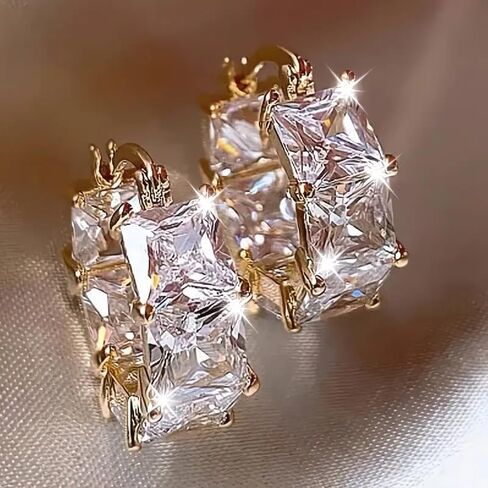 Elegant and Simple Square Synthetic Zircon Hoop Earrings, A Classic and Versatile Jewelry for Women's Daily Wear in Saudi Arabia