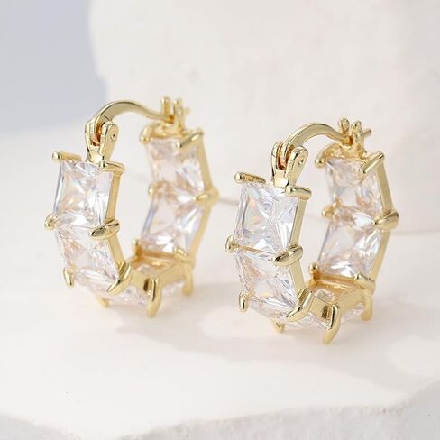 Elegant and Simple Square Synthetic Zircon Hoop Earrings, A Classic and Versatile Jewelry for Women's Daily Wear in Saudi Arabia