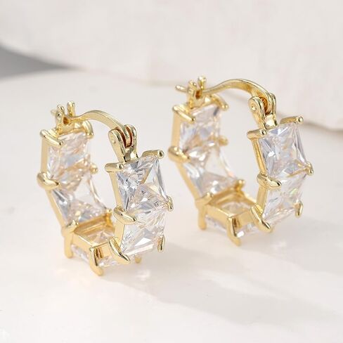 Elegant and Simple Square Synthetic Zircon Hoop Earrings, A Classic and Versatile Jewelry for Women's Daily Wear in Saudi Arabia