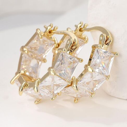 Elegant and Simple Square Synthetic Zircon Hoop Earrings, A Classic and Versatile Jewelry for Women's Daily Wear in Saudi Arabia