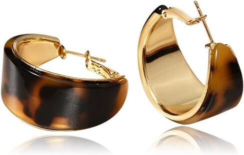 Leopard Print Oval Wide Chunky Hoop Earrings for Women Dainty Simple Acrylic Brown Huggie Hoops Fashion Trendy Jewelry for Her Bff Party in Saudi Arabia