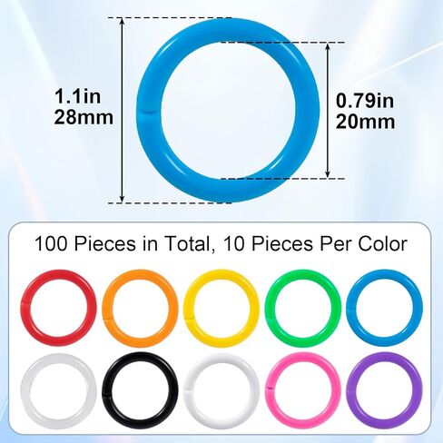100 قطعة من حلقات أوراق الشجر الفضفاضة، 1.1 بوصة معرف 0.79 بوصة حلقات كتب بلاستيكية لبطاقات الفلاش، بطاقات مؤشر سلسلة مفاتيح مفتوحة ملونة، مشابك دائرية للمنزل والمكتب DIY-10 ألوان in Kuwait