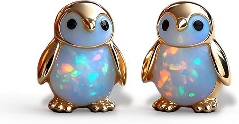 Penguin Opal Stud Earrings, Tiny Gold Plated Penguin Earrings, Animal Shaped Opal Stud Jewelry, Suitable Dainty Stud Gifts for Women in Saudi Arabia