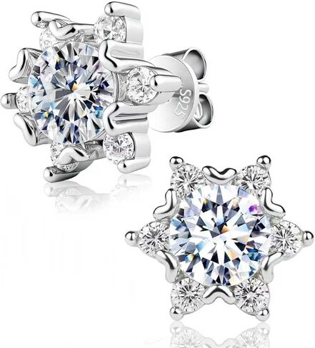Moissanite Earrings Studs 925 Sterling Silver Earrings Six Claws Snowflakes Jewelry Brilliant Round Princess Cut Women's Earrings Hypoallergenic Earrings D Color VVS1 1CT-2CT in Saudi Arabia