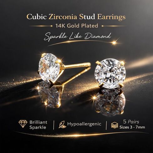 10 أزواج من الأقراط المطلية بالذهب عيار 14 قيراط للنساء، مجموعات مجوهرات لؤلؤية مكعبة الزركونيا مضادة للحساسية أقراط أقراط مرصعة للنساء هدية in Kuwait