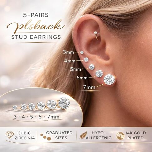 10 أزواج من الأقراط المطلية بالذهب عيار 14 قيراط للنساء، مجموعات مجوهرات لؤلؤية مكعبة الزركونيا مضادة للحساسية أقراط أقراط مرصعة للنساء هدية in Kuwait