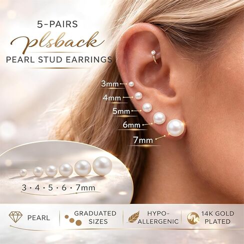 10 أزواج من الأقراط المطلية بالذهب عيار 14 قيراط للنساء، مجموعات مجوهرات لؤلؤية مكعبة الزركونيا مضادة للحساسية أقراط أقراط مرصعة للنساء هدية in Kuwait