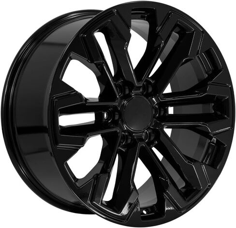 إطارات وإطارات OE Wheels CV69 مقاس 20 بوصة تناسب Silverado 1500 Style 6x139.7 20x9 أسود لامع - هولاندر 5905 - TS-37 AT 275/55-20 (مجموعة من 4) in Saudi Arabia