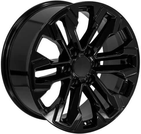 إطارات وإطارات OE Wheels CV69 مقاس 20 بوصة تناسب Silverado 1500 Style 6x139.7 20x9 أسود لامع - هولاندر 5905 - TS-37 AT 275/55-20 (مجموعة من 4) in Saudi Arabia