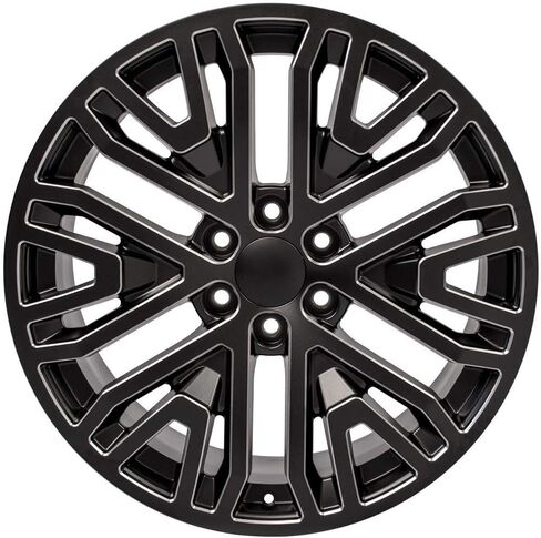 إطارات وإطارات OE Wheels CV37 مقاس 22 بوصة تناسب طراز Sierra 1500 6x139.7 22x9 أسود ساتان مع حافة مطحونة - هولاندر 5906 - TS-37 AT 285/45-22 (مجموعة من 4) in Saudi Arabia