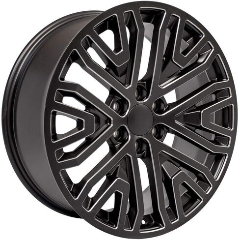 إطارات وإطارات OE Wheels CV37 مقاس 22 بوصة تناسب طراز Sierra 1500 6x139.7 22x9 أسود ساتان مع حافة مطحونة - هولاندر 5906 - TS-37 AT 285/45-22 (مجموعة من 4) in Saudi Arabia