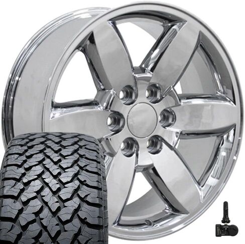 OE Wheels CV94 20 Inch Rims and Tires Fit Silverado 1500 Style 6x139.7 20x8.5 Chrome - Hollander 5420 - TS-37 AT 275/55-20 (Set of 4) in Saudi Arabia