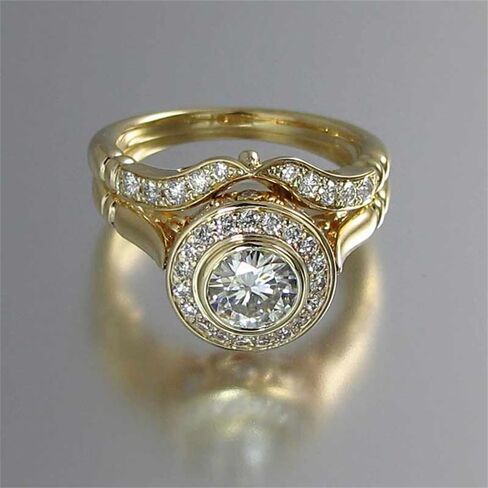 Graceful Golden Color 2Pcs Wedding Rings Set for Women Bright Zirconia Jewelry Accessories in Saudi Arabia