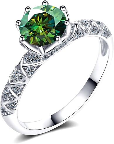 1ct Green Moissanite Anniversary Ring for Women Gift 6.5MM Laboratory Diamonds Ring S925 Silver Eternity Band Jewelry in Saudi Arabia