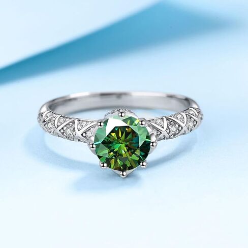 1ct Green Moissanite Anniversary Ring for Women Gift 6.5MM Laboratory Diamonds Ring S925 Silver Eternity Band Jewelry in Saudi Arabia