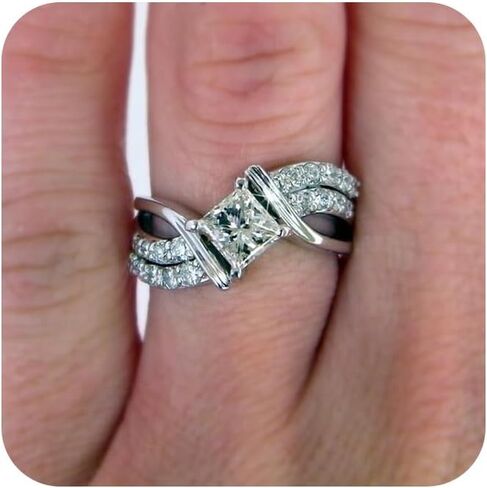 925 Silver Ring Square Cubic Zirconia Inlay Ring CZ Crystal Square Engagement Rings Split Shank Promise Rings Wedding Personality Bands in Saudi Arabia