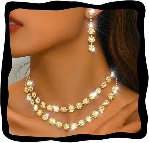 Nicute Rhinestone Jewelry Set Sparkly Necklace Earrings Bracelet Set Fashion Wedding Prom Party Jewelry for Women in Saudi Arabia
