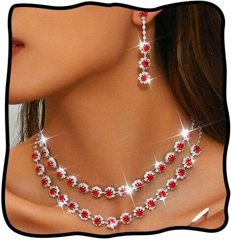 Nicute Rhinestone Jewelry Set Sparkly Necklace Earrings Bracelet Set Fashion Wedding Prom Party Jewelry for Women in Saudi Arabia
