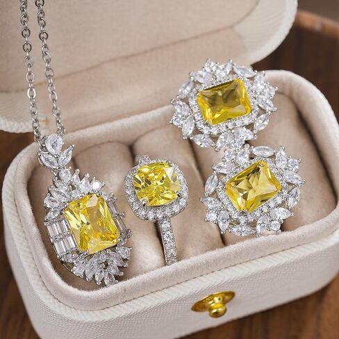 Women's Anniversary Party Jewelry Set Cubic Zirconia Ring Necklace Earring Set in Saudi Arabia