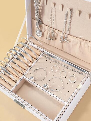 Silver Bangle & Hoop Earring Set for Women – Minimalist Stackable Bracelets with Hoop & Stud Earrings, Trendy Layered Jewelry Set, Adjustable Fashion Accessories for Daily Wear & Parties in Saudi Arabia