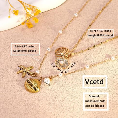Ocean Shell Necklace Set - Beach Vacation Jewelry with White Bead and Glass Accents for Women, Summer Seaside Accessories, Two-Layer Adjustable depandent necklace as gifts for her (FSY773XL+JX001) in Saudi Arabia