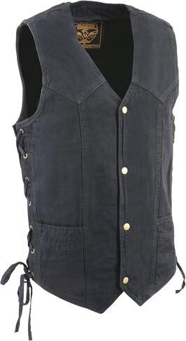 MilwaukeePerformance Men's Denim Western Style Snap Front Vest- Plain & Side Lace Versions (Blue - Plain Side, Small) in Saudi Arabia