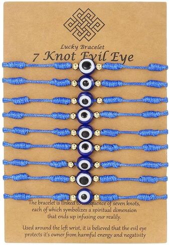 9Pcs Evil Eye Bracelets Set Adjustable Handmade Braided 7 Knot Lucky Blue Evil Eye Red String Bracelets for Women Men Good Luck Protection Amulet Jewelry Gift in Kuwait