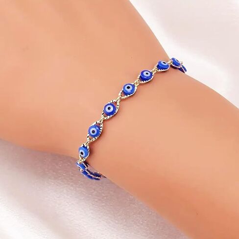 Evil Eye Adjustable Hand Chain Bracelet for Women Delicate Gold Jewelry Turkish Lucky Charm Bracelet Minimalist Design for Everyday Wear fashion friendship gifts for women Valentine in Saudi Arabia