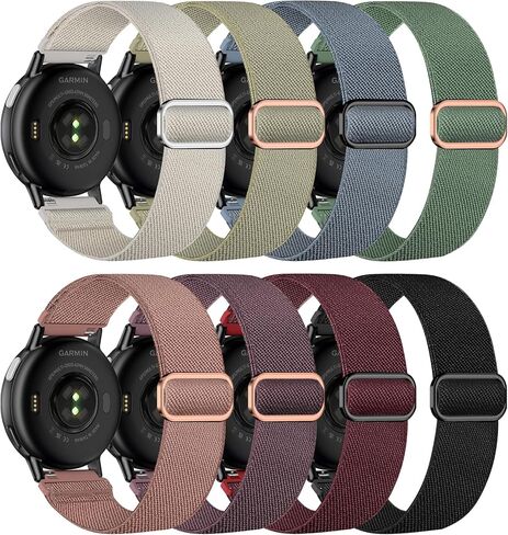 8 Pack Stretchy Nylon Compatible with Garmin Vivoactive 6 Watch Bands/Vivoactive 5/Forerunner 165/55, 20mm Soft Elastic Fabric Strap for Garmin Venu Sq 2 Women Men Adjustable Replacement in Kuwait