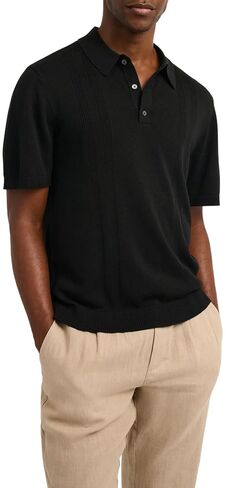 قميص بولو منسوج مضلع من الحرير Onia-Solid-Black-M in Kuwait