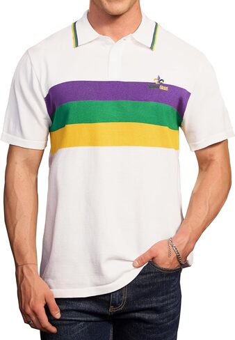 Arvilhill Men's Mardi Gras Polo Embroidered Striped Carnival Shirt (S-3XL) in Saudi Arabia