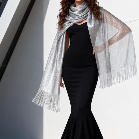 2pcs Silver Shawl Sparkly Shawls with Scarf Ring, Elegant Evening Wraps for Bridal and Bridesmaid, Lightweight and Soft in Kuwait