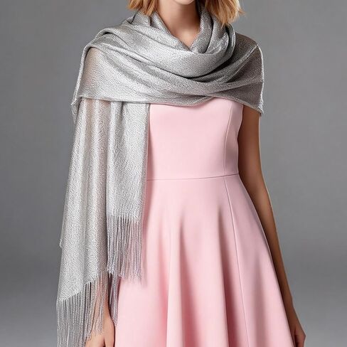 2pcs Silver Shawl Sparkly Shawls with Scarf Ring, Elegant Evening Wraps for Bridal and Bridesmaid, Lightweight and Soft in Kuwait