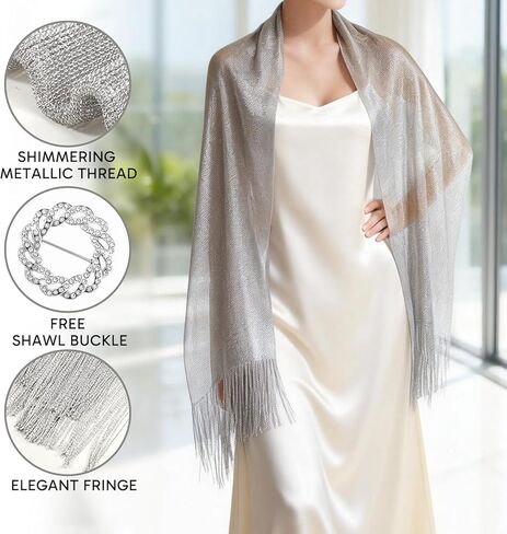 2pcs Silver Shawl Sparkly Shawls with Scarf Ring, Elegant Evening Wraps for Bridal and Bridesmaid, Lightweight and Soft in Kuwait