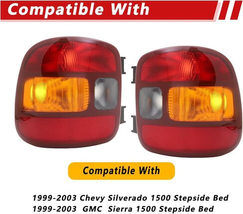 New Tail Light Compatible With Chevy Silverado 1500 Stepside 1999-2003 Gmc Sierra 1500 Driver and Passenger Side Lights Red Edge Replace GM2800136 GM2801136 15224277 15224276 in Kuwait