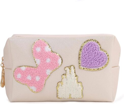 حقيبة مكياج صغيرة من Dripykiaa Preppy Patch مصنوعة من الجلد الكرتوني مع هدية بسحاب مزدوج للنساء والفتيات المراهقات من أجل أساسيات عالم ديزني in Kuwait
