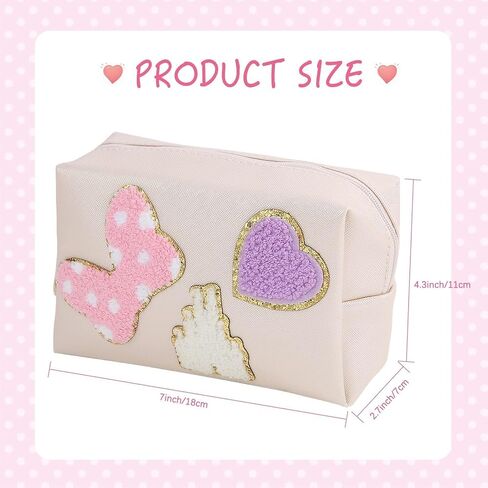 حقيبة مكياج صغيرة من Dripykiaa Preppy Patch مصنوعة من الجلد الكرتوني مع هدية بسحاب مزدوج للنساء والفتيات المراهقات من أجل أساسيات عالم ديزني in Kuwait