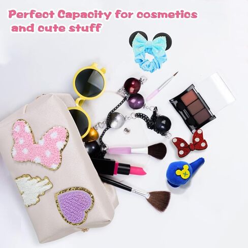 حقيبة مكياج صغيرة من Dripykiaa Preppy Patch مصنوعة من الجلد الكرتوني مع هدية بسحاب مزدوج للنساء والفتيات المراهقات من أجل أساسيات عالم ديزني in Kuwait