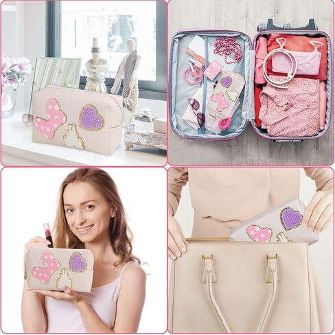 حقيبة مكياج صغيرة من Dripykiaa Preppy Patch مصنوعة من الجلد الكرتوني مع هدية بسحاب مزدوج للنساء والفتيات المراهقات من أجل أساسيات عالم ديزني in Kuwait