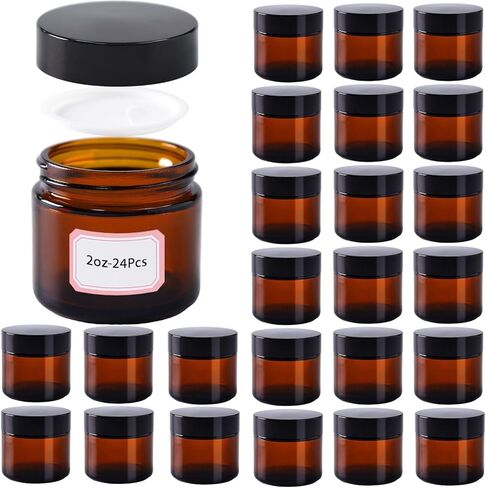 2 oz Amber Glass Jars with Lids,24 Pack 2oz Glass Jar with Inner Liners,2 Ounce Small Jars for Cream,Lotion in Saudi Arabia