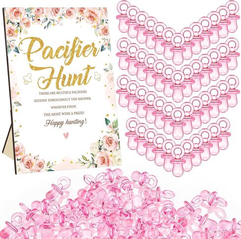 Thyle 51 Pcs Boho Baby Shower Games Include Boho Baby Pacifier Hunt Sign and 50 Acrylic Baby Pacifiers Mini Pacifiers for Rainbow Theme Baby Shower Game Gift Sets for Baby Gender Reveal in Saudi Arabia
