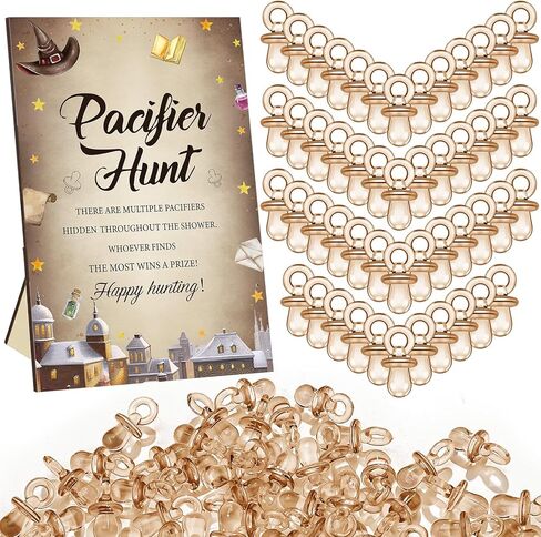 Thyle 51 Pcs Boho Baby Shower Games Include Boho Baby Pacifier Hunt Sign and 50 Acrylic Baby Pacifiers Mini Pacifiers for Rainbow Theme Baby Shower Game Gift Sets for Baby Gender Reveal in Saudi Arabia
