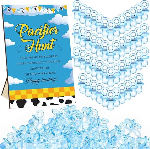 Thyle 51 Pcs Boho Baby Shower Games Include Boho Baby Pacifier Hunt Sign and 50 Acrylic Baby Pacifiers Mini Pacifiers for Rainbow Theme Baby Shower Game Gift Sets for Baby Gender Reveal in Saudi Arabia