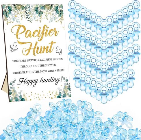 Thyle 51 Pcs Boho Baby Shower Games Include Boho Baby Pacifier Hunt Sign and 50 Acrylic Baby Pacifiers Mini Pacifiers for Rainbow Theme Baby Shower Game Gift Sets for Baby Gender Reveal in Saudi Arabia