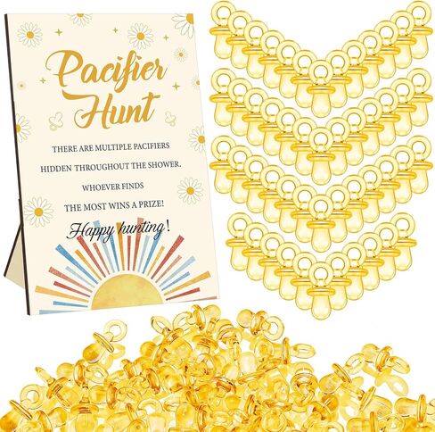 Thyle 51 Pcs Boho Baby Shower Games Include Boho Baby Pacifier Hunt Sign and 50 Acrylic Baby Pacifiers Mini Pacifiers for Rainbow Theme Baby Shower Game Gift Sets for Baby Gender Reveal in Saudi Arabia