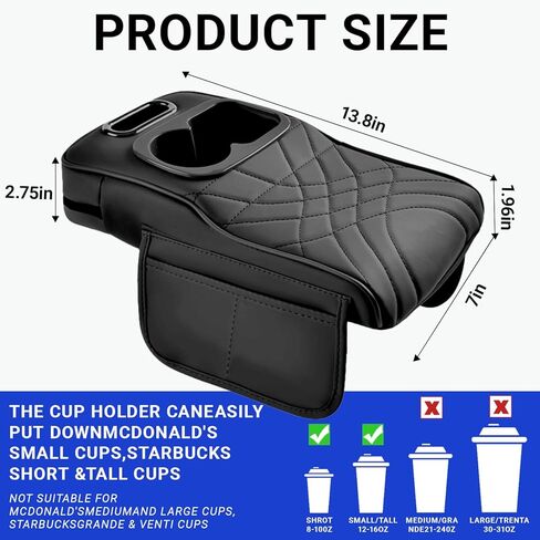 Upgraded Car Center Console Cover,PU Leather Car Armrest Cover Cushion Contains High Elasticity Sponge with 2 Storage Bags Tissue Box (Black-A) in Saudi Arabia