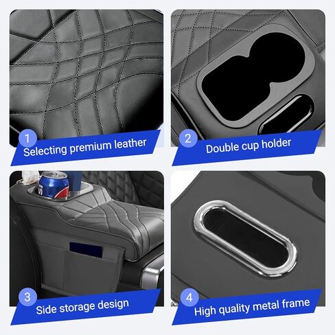Upgraded Car Center Console Cover,PU Leather Car Armrest Cover Cushion Contains High Elasticity Sponge with 2 Storage Bags Tissue Box (Black-A) in Saudi Arabia