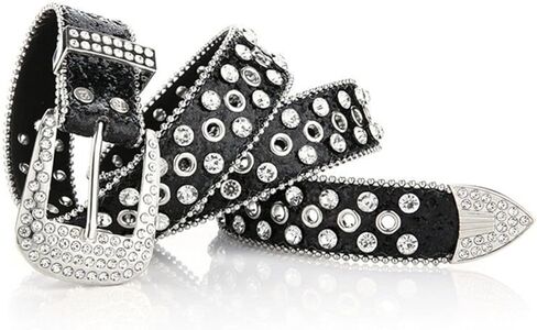 Unisex belt, hip-hop punk style with inlaid rhinestones, extended length in Saudi Arabia